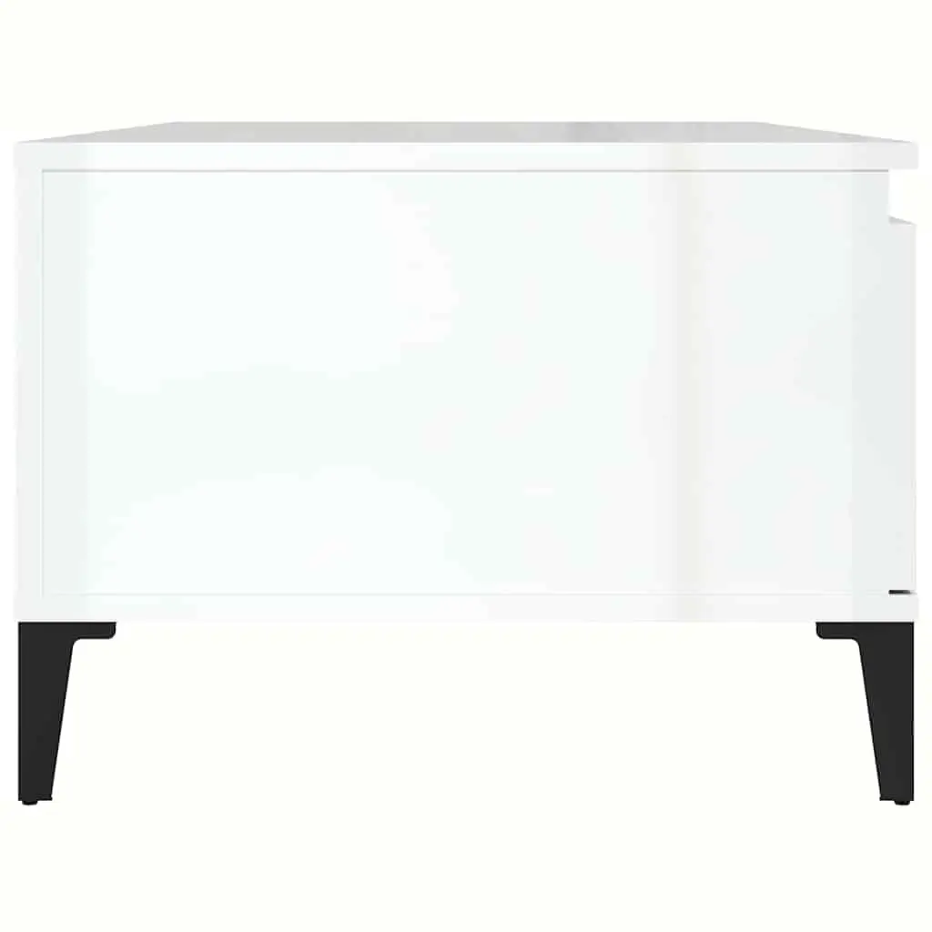 Coffee Table White High Gloss 90L x 50W x 36.5H cm Engineered Wood with Metal Feet