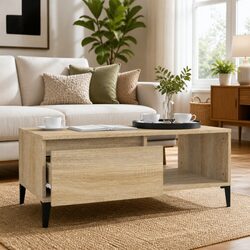 Brown Coffee Table with Storage Drawer and Open Compartment