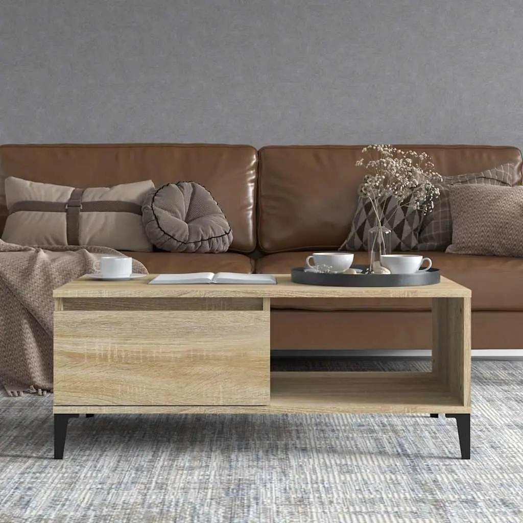 Brown Coffee Table with Storage Drawer and Open Compartment