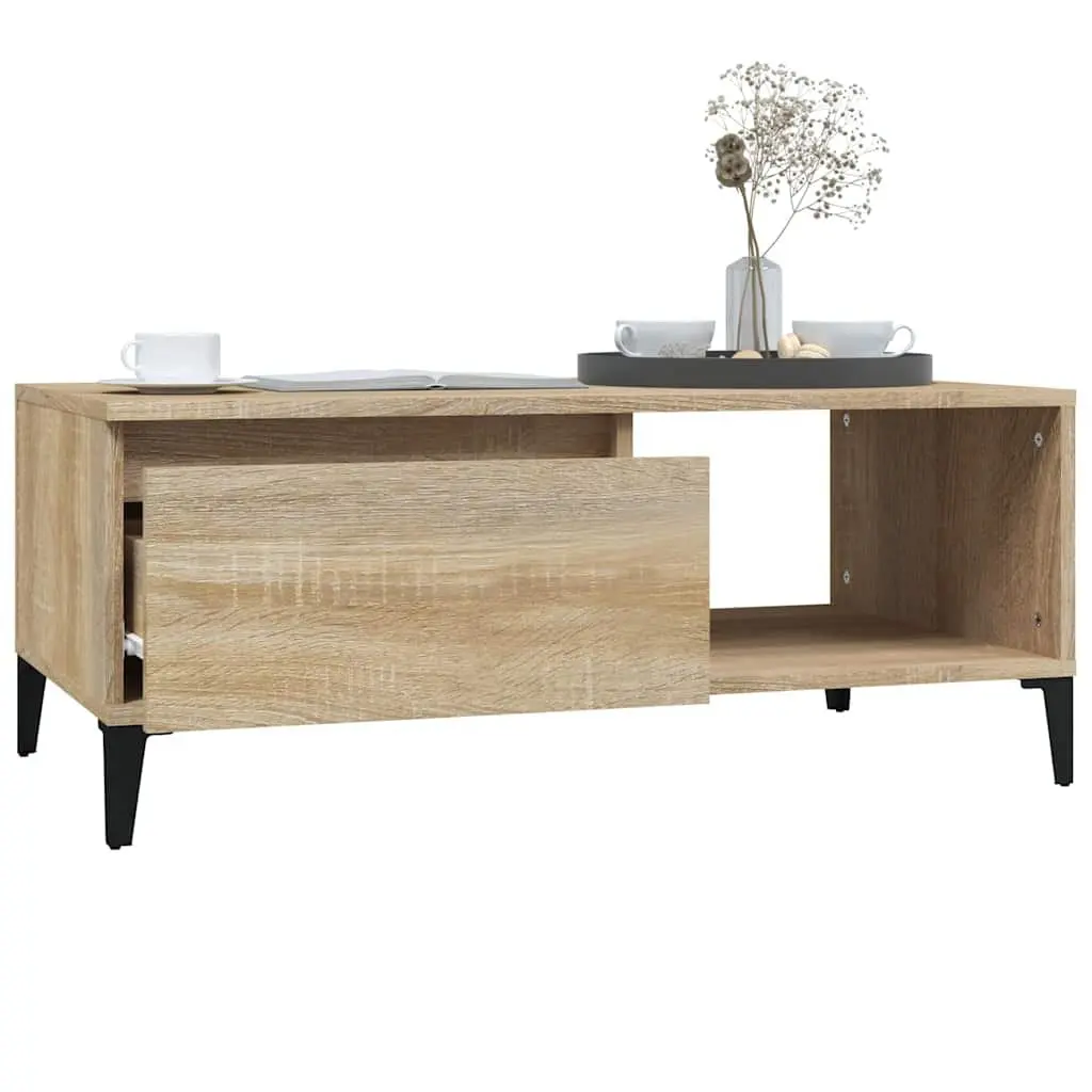 Brown Coffee Table with Storage Drawer and Open Compartment