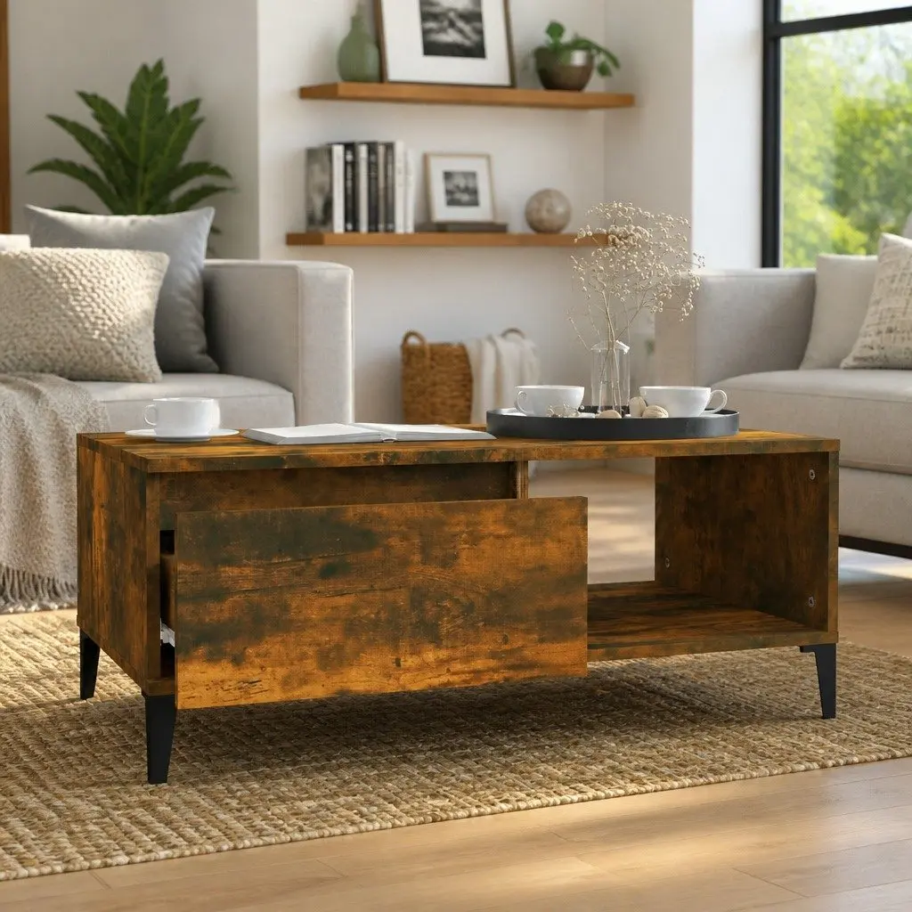 Coffee Table Industrial Style Brown Engineered Wood with Storage Drawer and Open Compartment