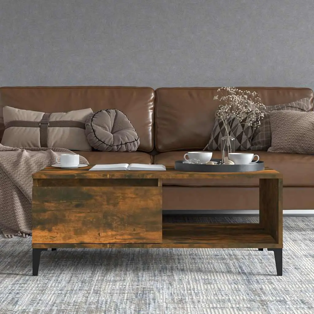 Coffee Table Industrial Style Brown Engineered Wood with Storage Drawer and Open Compartment