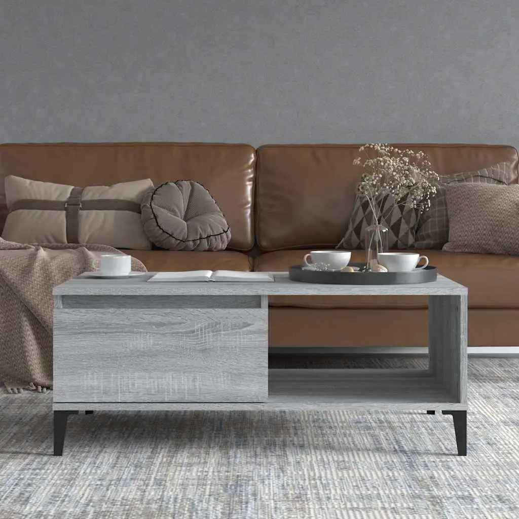 Coffee Table Grey Sonoma Engineered Wood Storage Drawer Open Compartment