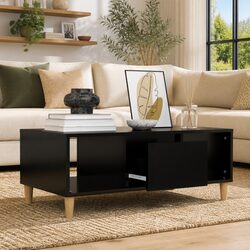 Elegant Black Coffee Table with Storage 90x50x36.5 cm