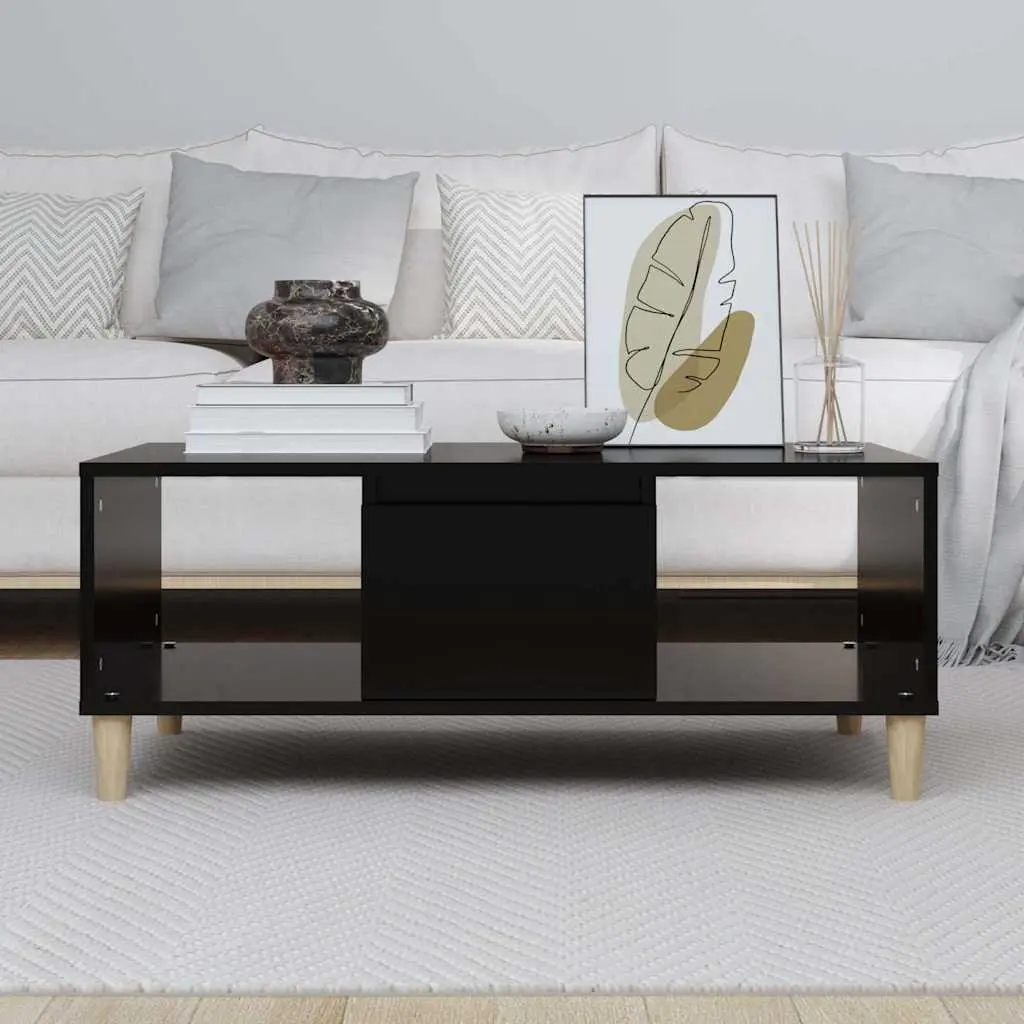 Coffee Table Black 90x50x36.5 cm Engineered Wood with Storage Compartments Drawer