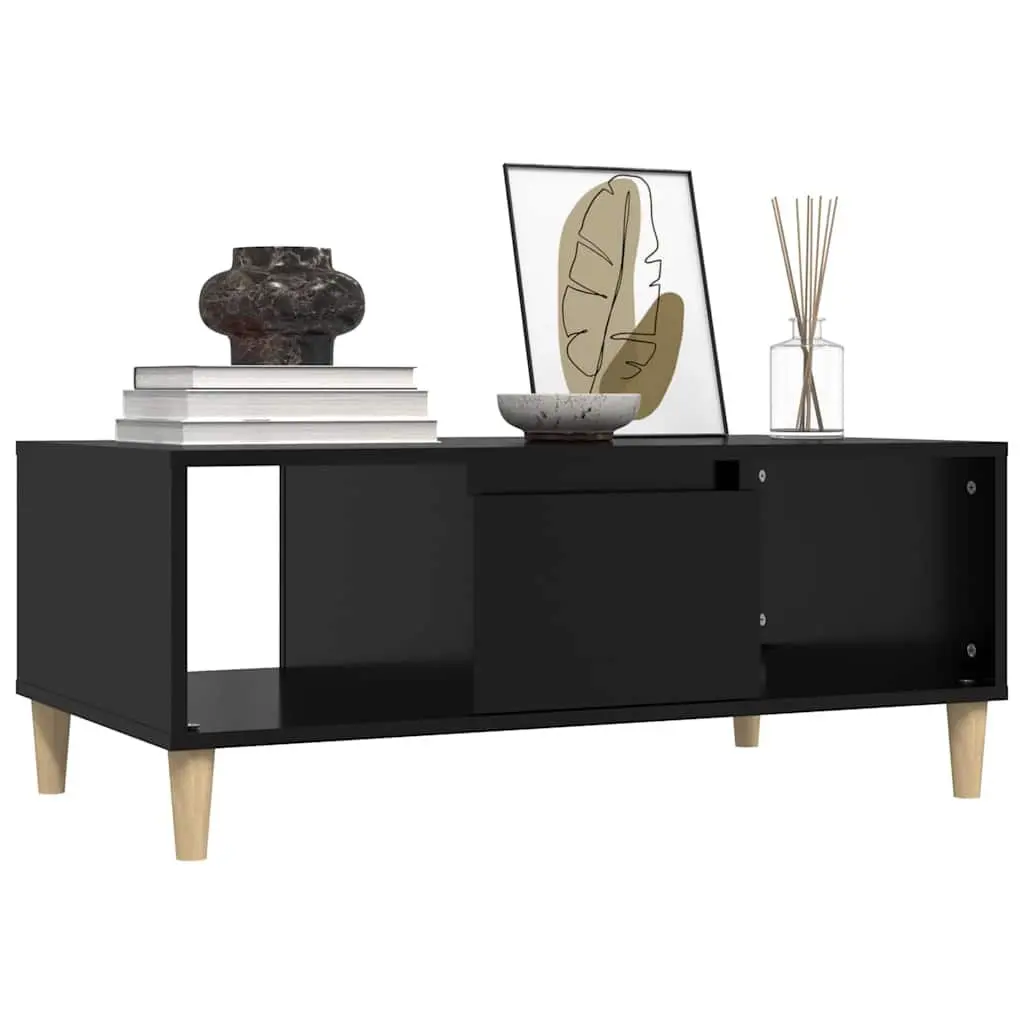 Coffee Table Black 90x50x36.5 cm Engineered Wood with Storage Compartments Drawer