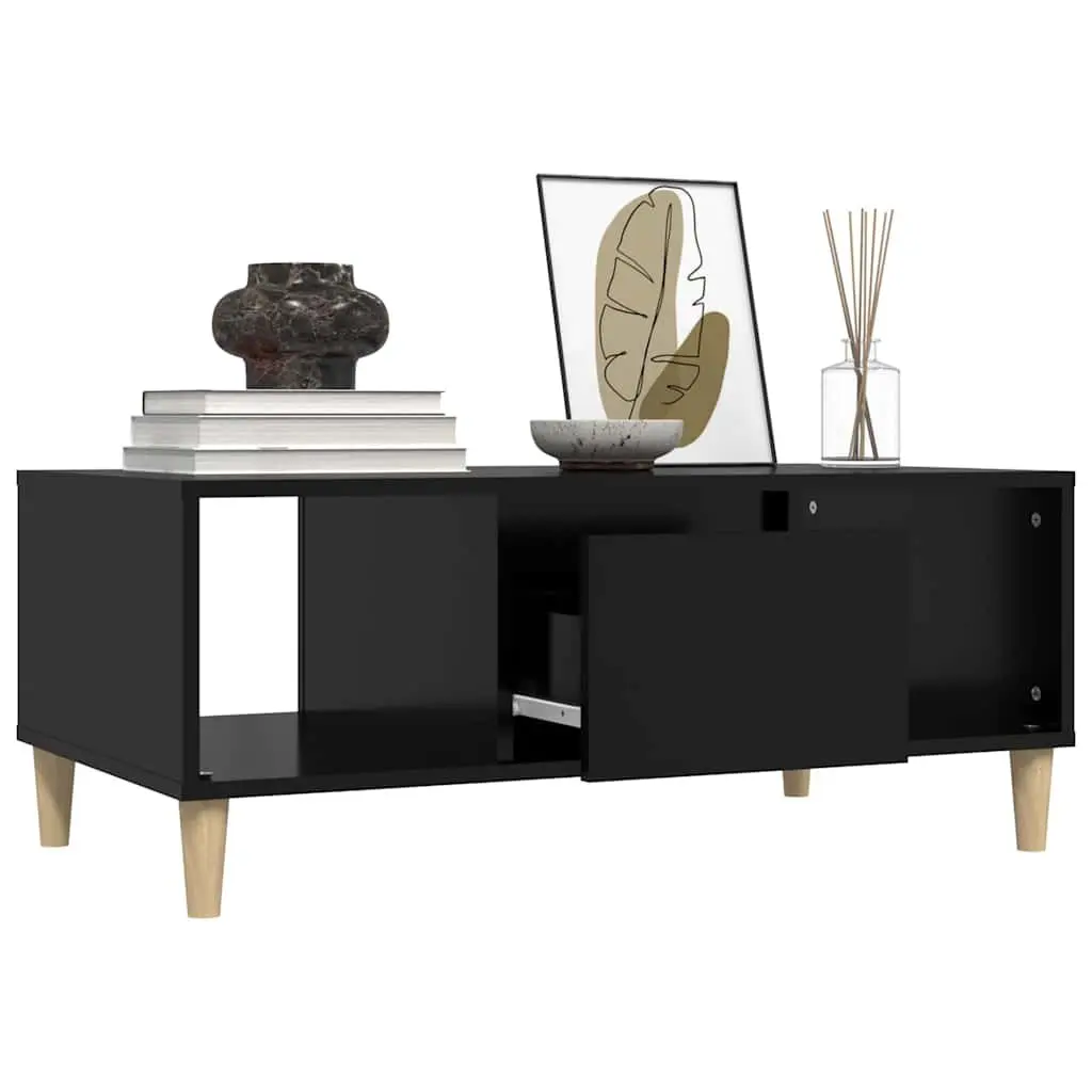 Coffee Table Black 90x50x36.5 cm Engineered Wood with Storage Compartments Drawer