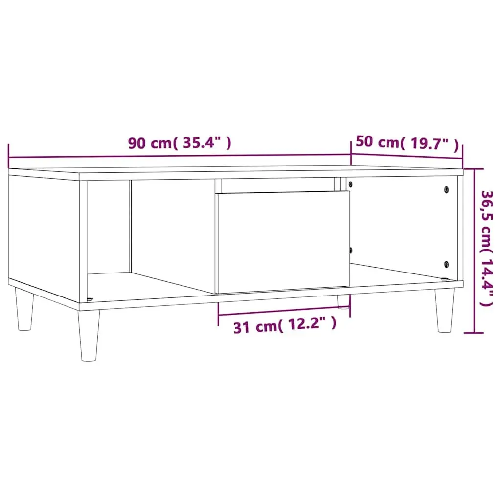 Coffee Table Black 90x50x36.5 cm Engineered Wood with Storage Compartments Drawer