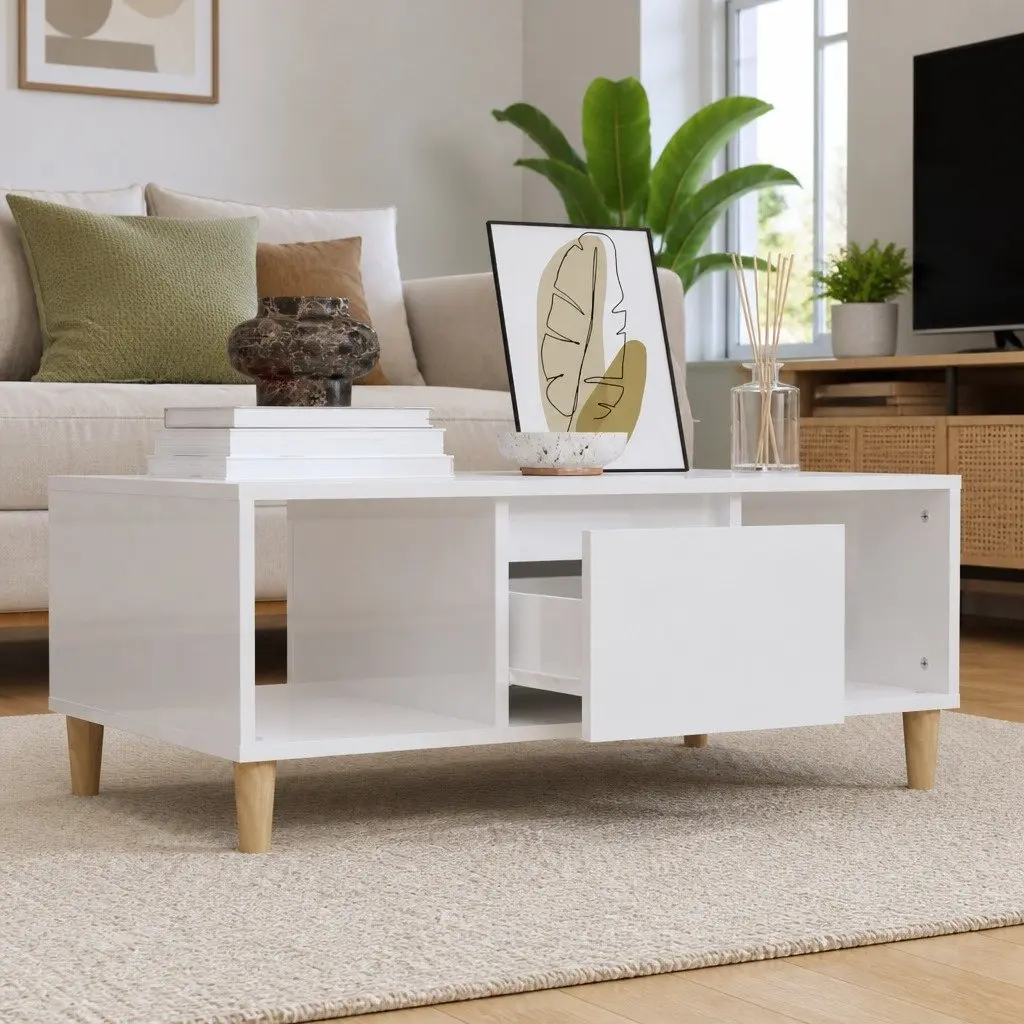 High Gloss White Coffee Table with Storage