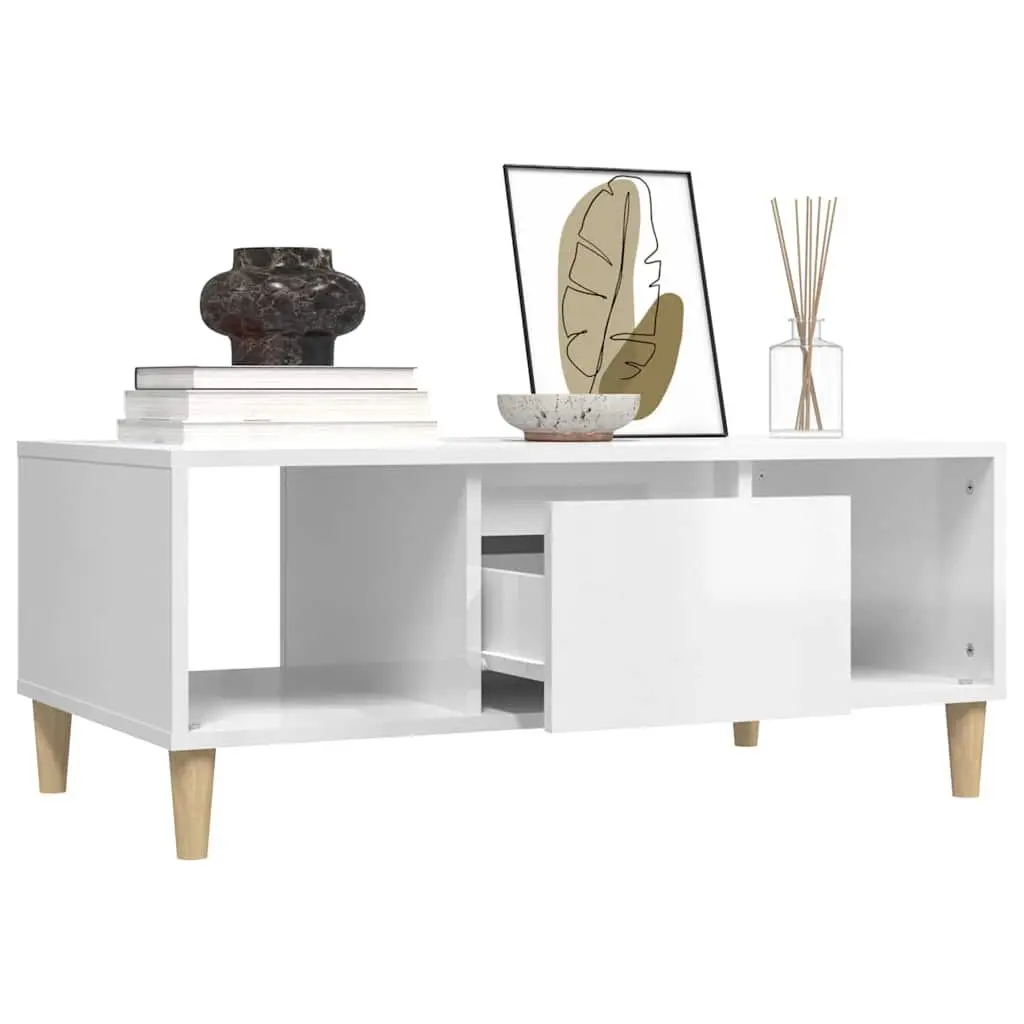 High Gloss White Coffee Table with Storage