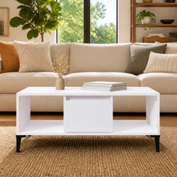 White Engineered Wood Coffee Table with Storage Drawer