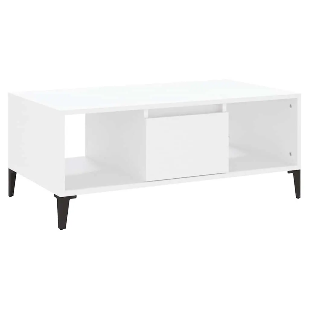 Coffee Table White Engineered Wood 90L x 50W x 36.5H cm with Storage Drawer and Open Compartments