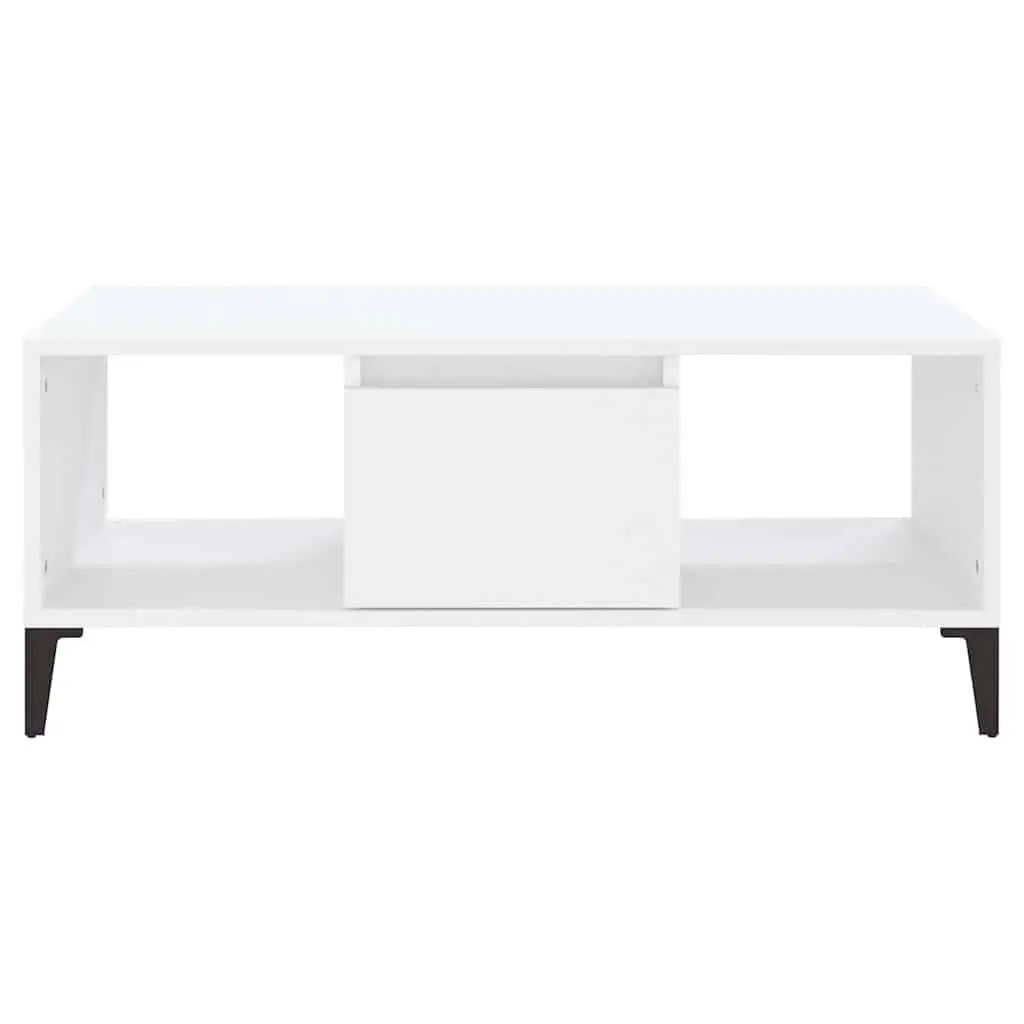 Coffee Table White Engineered Wood 90L x 50W x 36.5H cm with Storage Drawer and Open Compartments