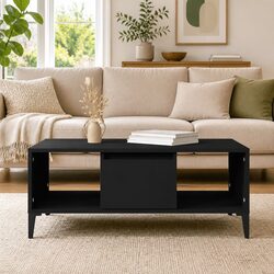 Modern Black Coffee Table with Storage and Open Compartments