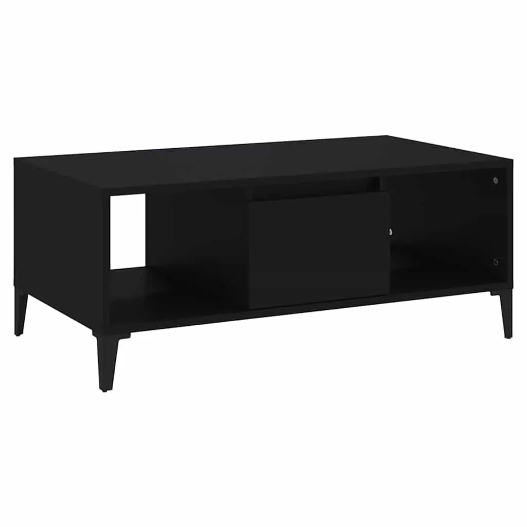 Coffee Table Black Engineered Wood 90L x 50W x 36.5H cm with Storage Drawer and Open Compartments