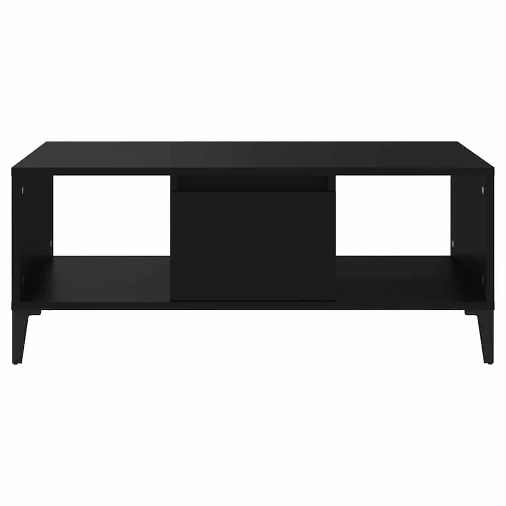 Coffee Table Black Engineered Wood 90L x 50W x 36.5H cm with Storage Drawer and Open Compartments