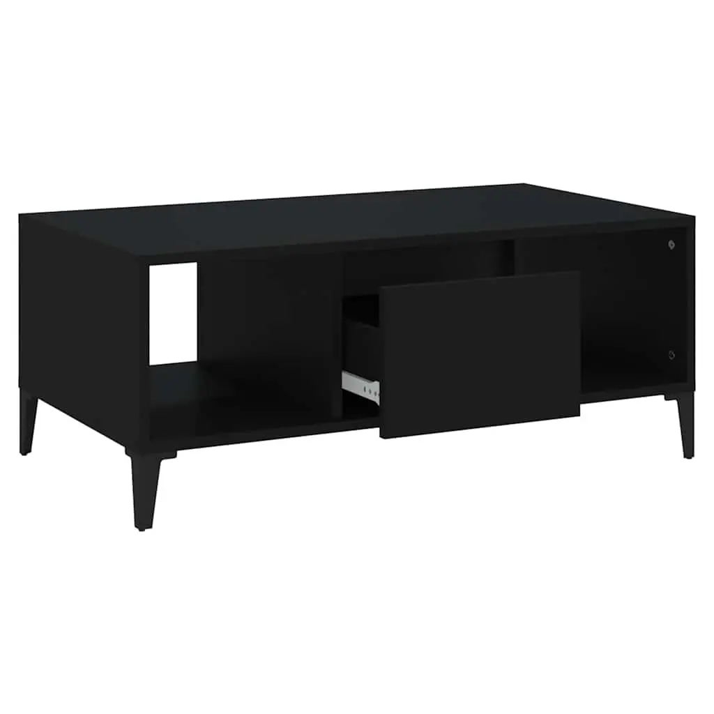 Coffee Table Black Engineered Wood 90L x 50W x 36.5H cm with Storage Drawer and Open Compartments