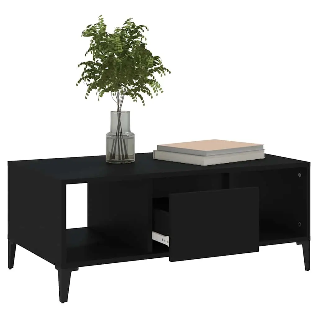 Coffee Table Black Engineered Wood 90L x 50W x 36.5H cm with Storage Drawer and Open Compartments