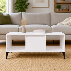 High Gloss White Coffee Table with Storage Drawer