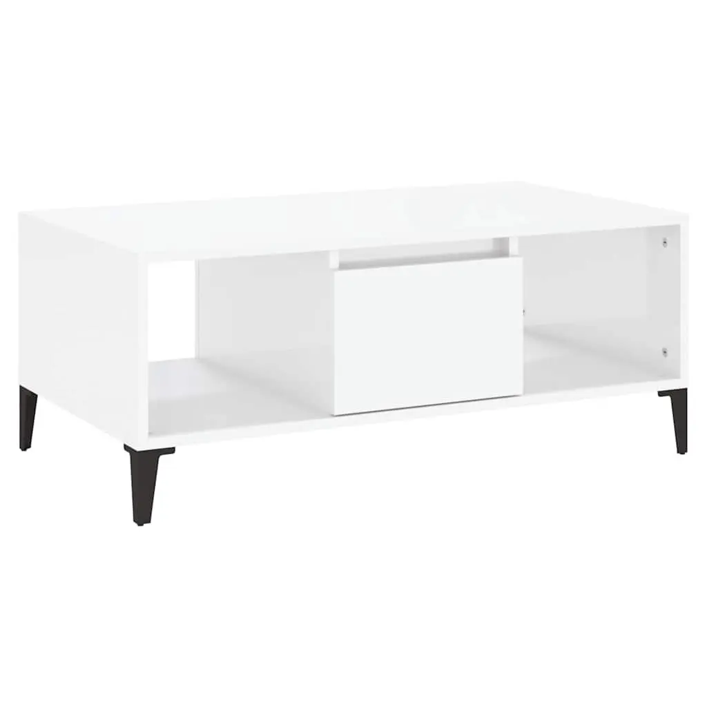 Coffee Table High Gloss White 90 x 50 x 36.5 cm Engineered Wood with Metal Feet