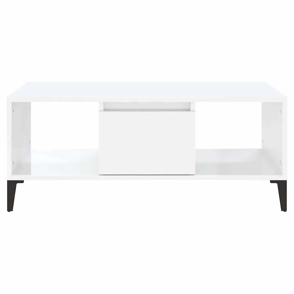Coffee Table High Gloss White 90 x 50 x 36.5 cm Engineered Wood with Metal Feet