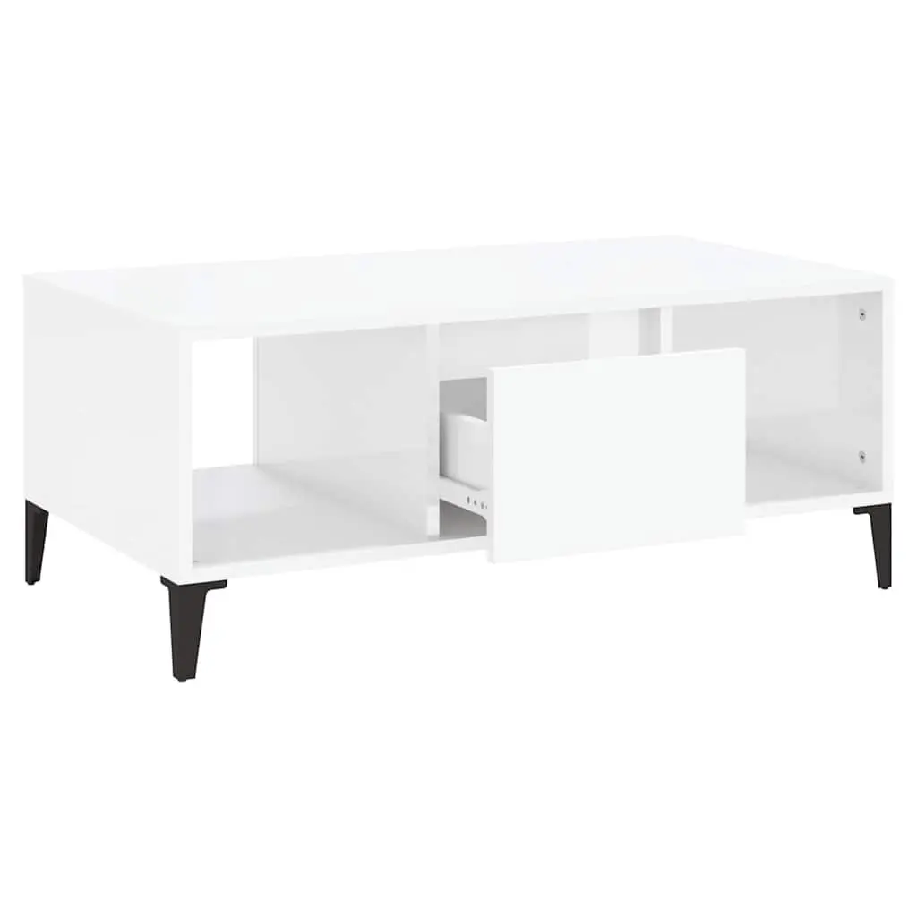 Coffee Table High Gloss White 90 x 50 x 36.5 cm Engineered Wood with Metal Feet