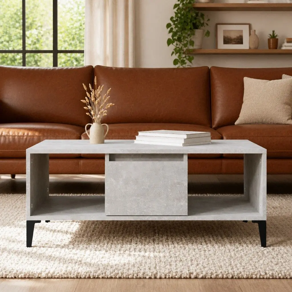 Grey Coffee Table with Drawer and Open Storage 90x50x36.5 cm