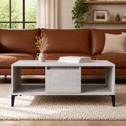 Grey Coffee Table with Drawer and Open Storage 90x50x36.5 cm
