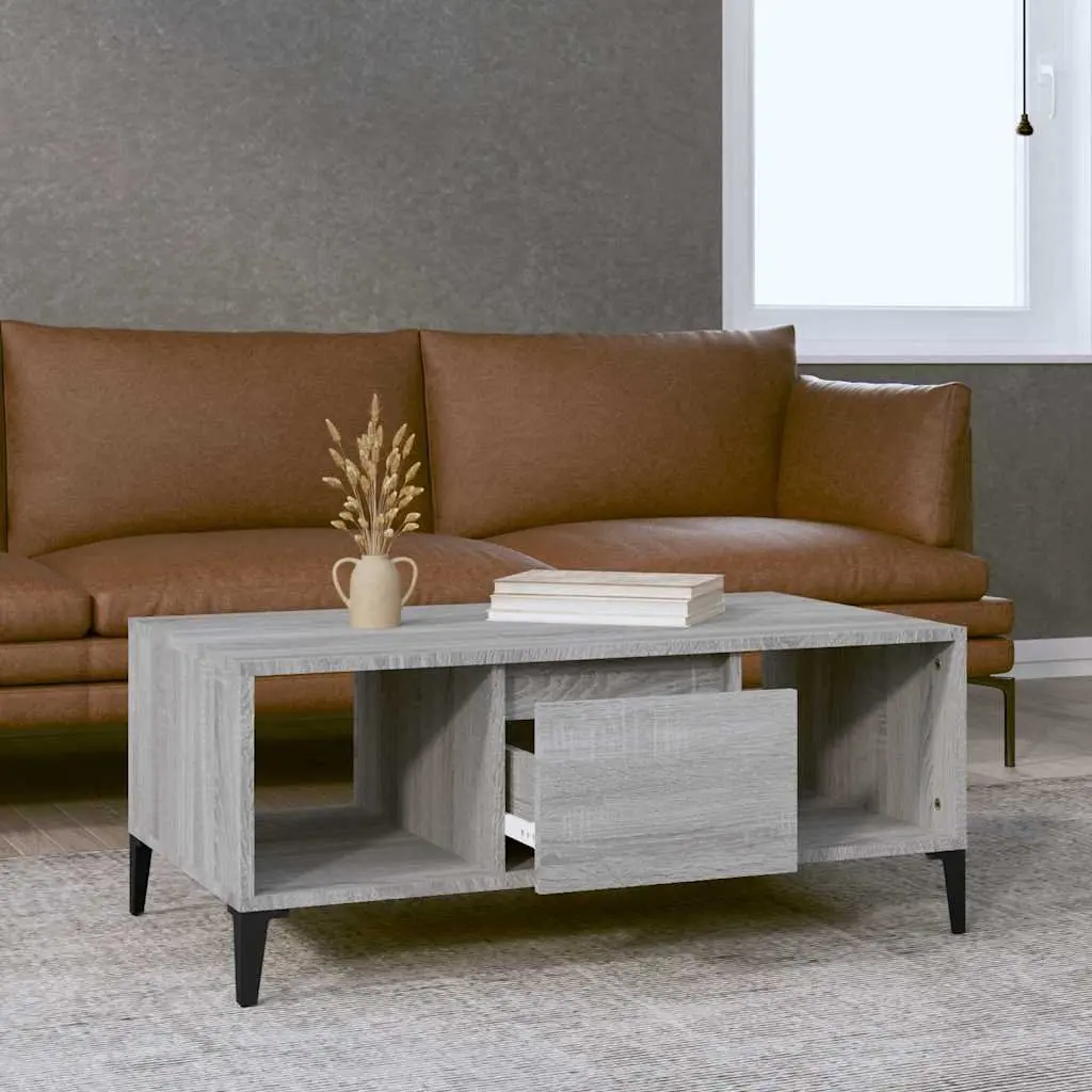 Coffee Table Grey Industrial Storage Engineered Wood with Drawer Compartments