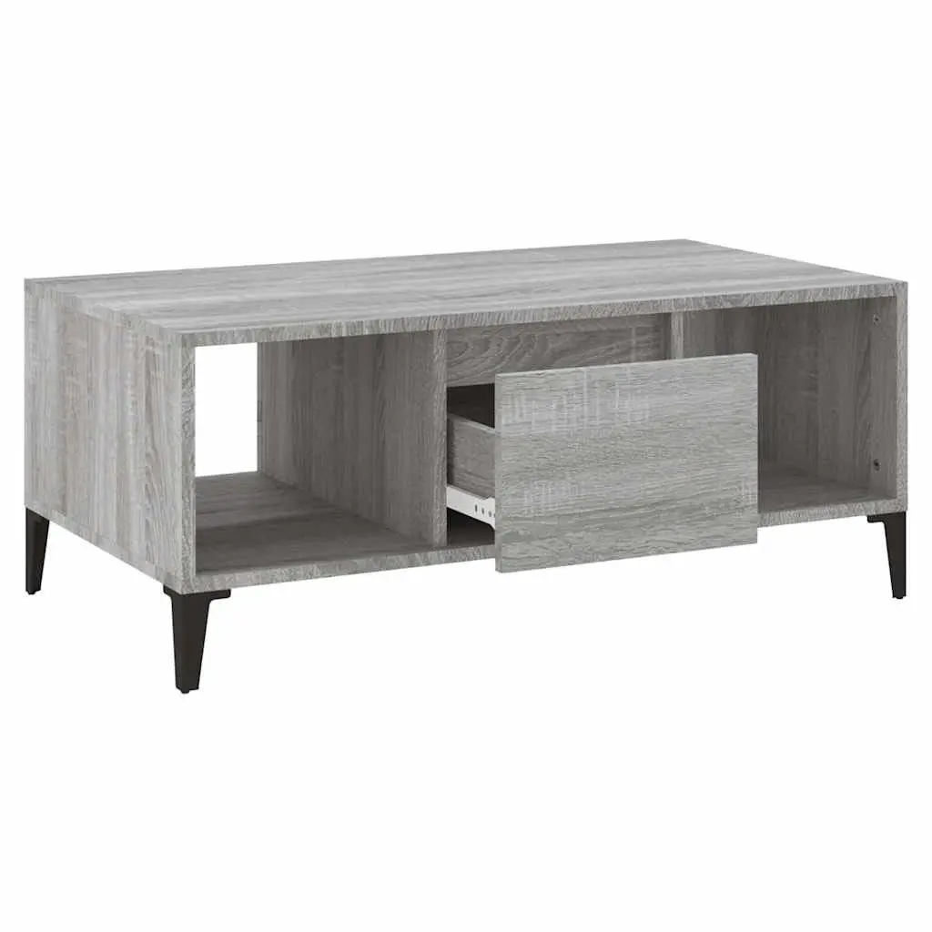 Coffee Table Grey Industrial Storage Engineered Wood with Drawer Compartments