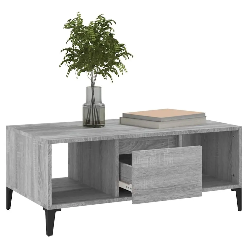 Coffee Table Grey Industrial Storage Engineered Wood with Drawer Compartments