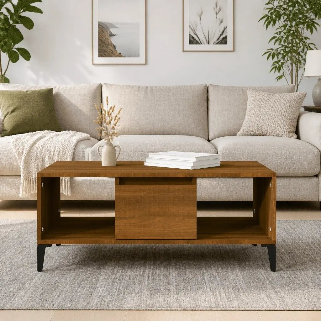 Coffee Table Industrial Style Brown Oak 90x50x36.5 cm Engineered Wood with Metal Feet
