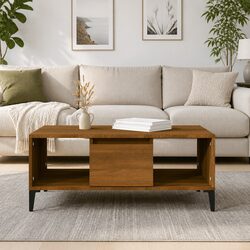 Warm Brown Oak Coffee Table with Storage Drawer