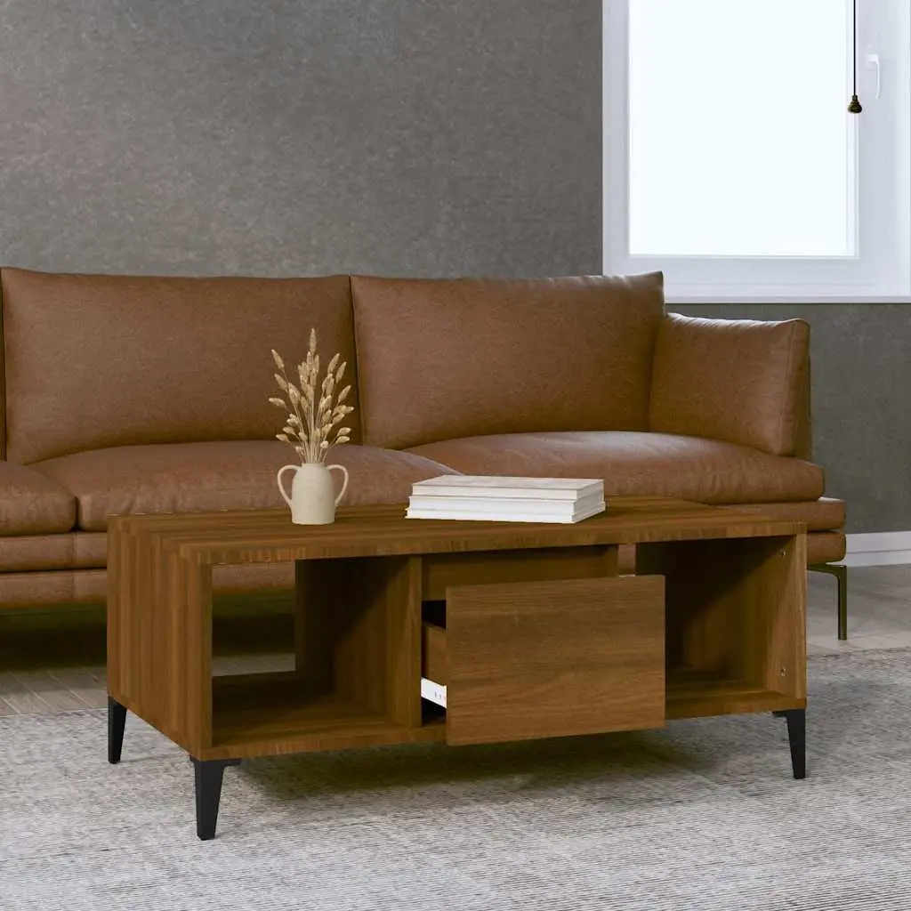 Coffee Table Industrial Style Brown Oak 90x50x36.5 cm Engineered Wood with Metal Feet