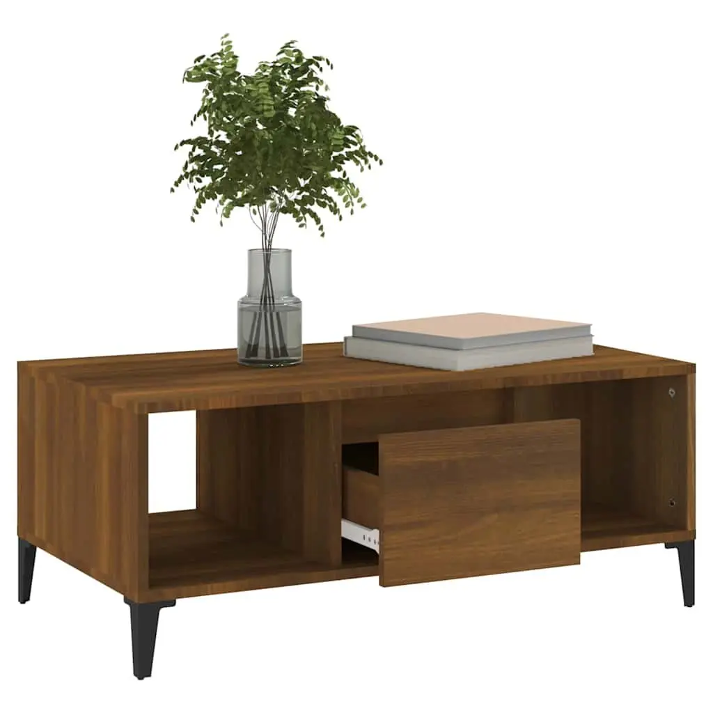 Coffee Table Industrial Style Brown Oak 90x50x36.5 cm Engineered Wood with Metal Feet