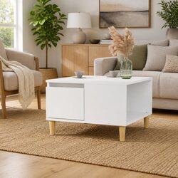 White Modern Coffee Table with Drawer Storage