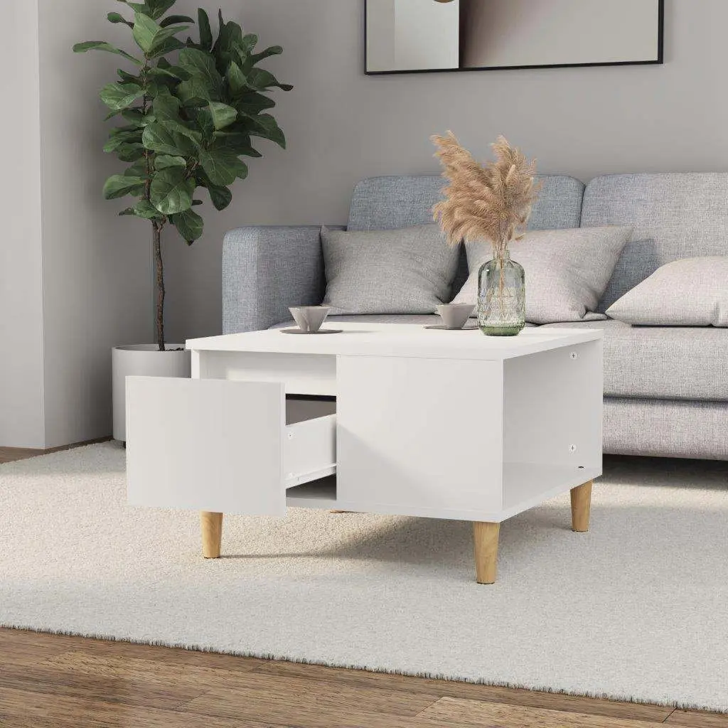 Coffee Table White Modern 55 x 55 x 36.5 cm Engineered Wood with Drawer Storage