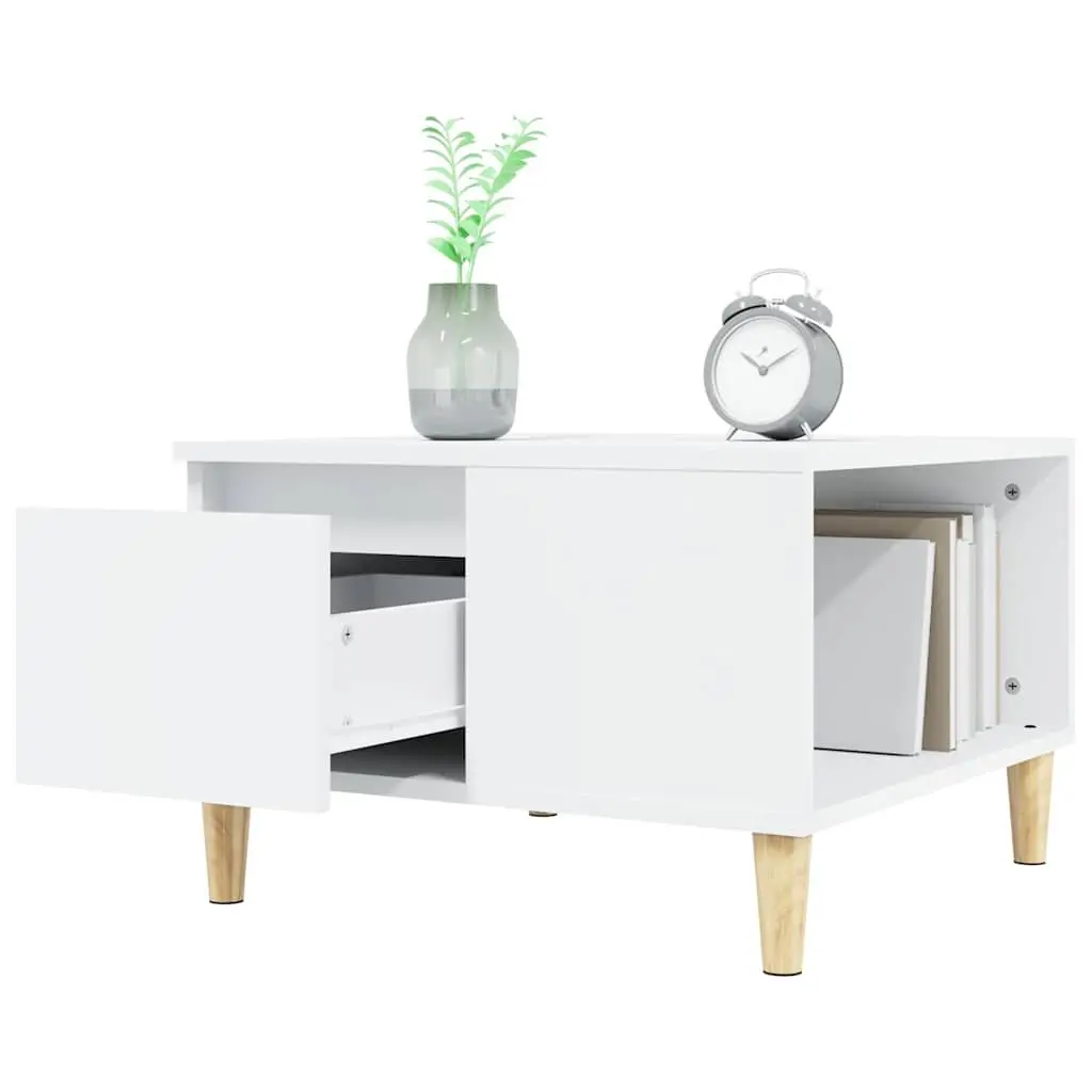 Coffee Table White Modern 55 x 55 x 36.5 cm Engineered Wood with Drawer Storage