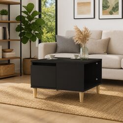 Stylish Black Coffee Table with Drawer and Open Compartment