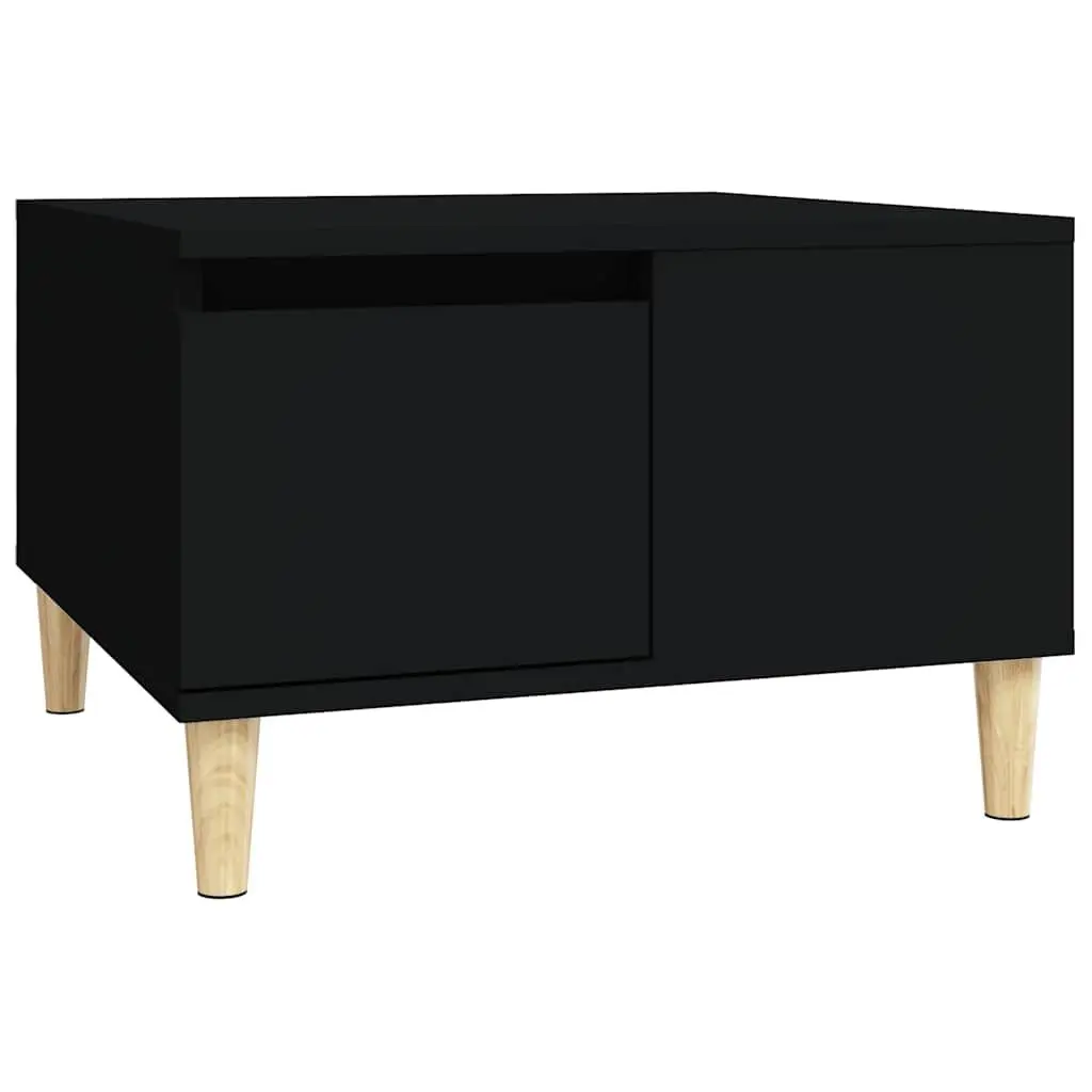 Coffee Table Black 55x55x36.5cm Engineered Wood with Eucalyptus Wood Feet