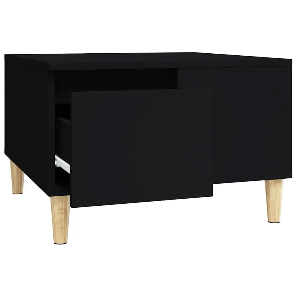 Coffee Table Black 55x55x36.5cm Engineered Wood with Eucalyptus Wood Feet