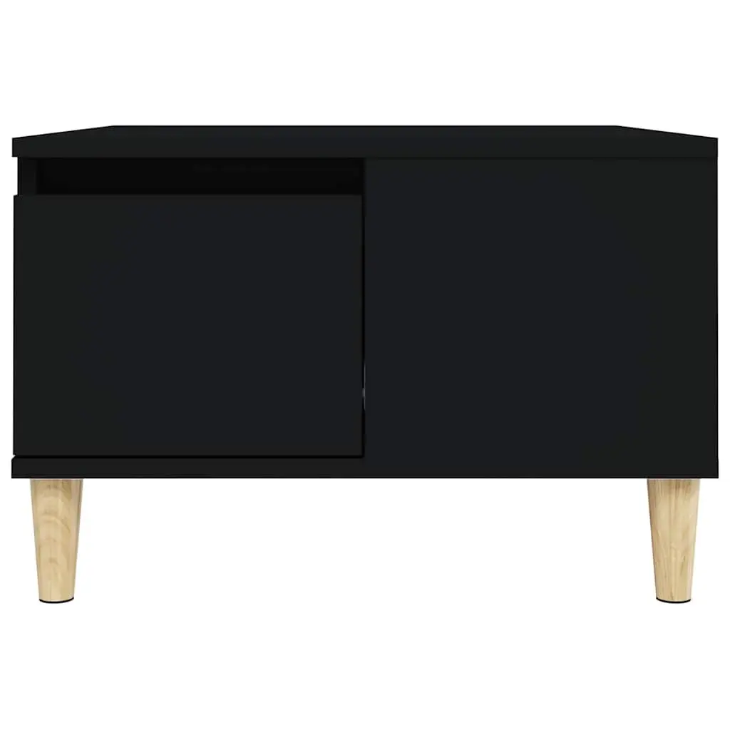 Coffee Table Black 55x55x36.5cm Engineered Wood with Eucalyptus Wood Feet