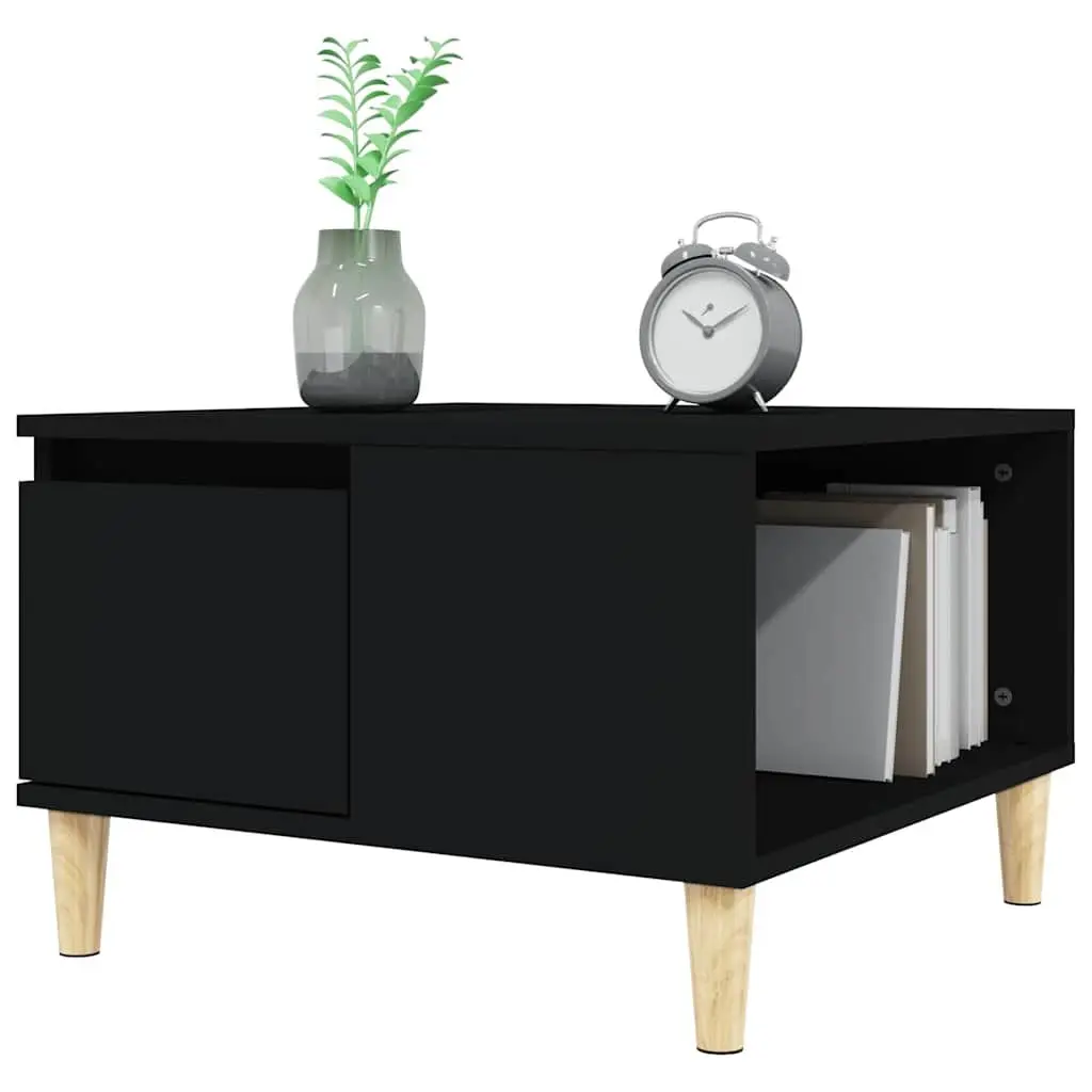 Coffee Table Black 55x55x36.5cm Engineered Wood with Eucalyptus Wood Feet