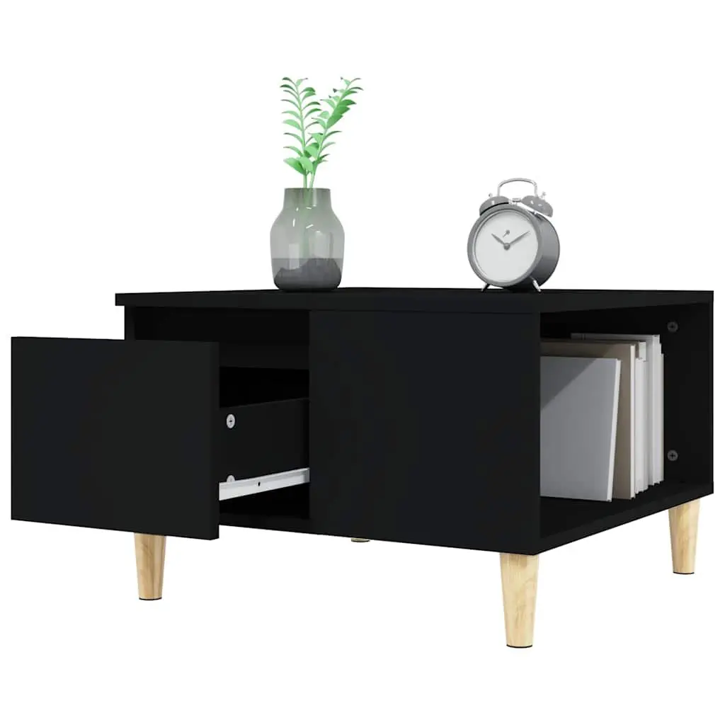 Coffee Table Black 55x55x36.5cm Engineered Wood with Eucalyptus Wood Feet