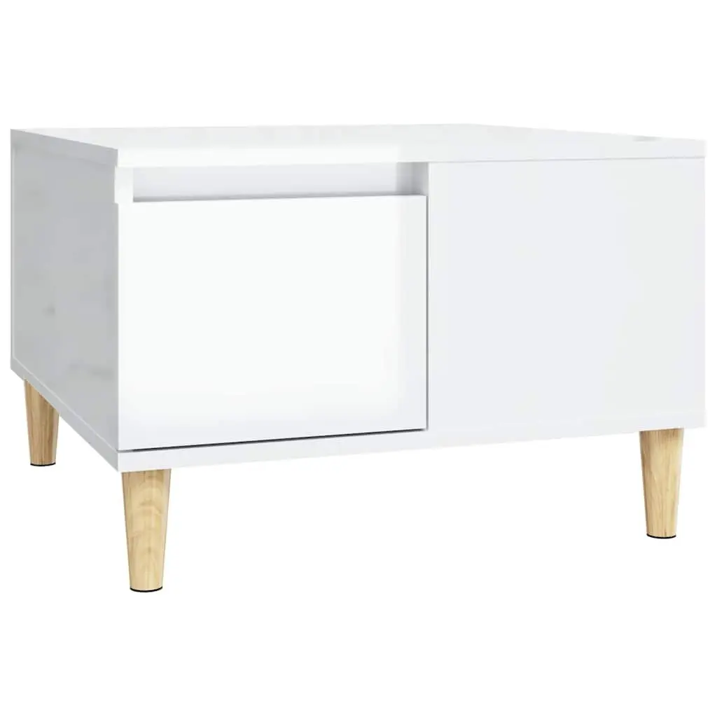 Coffee Table High Gloss White Modern 55 x 55 x 36.5 cm Engineered Wood with Solid Eucalyptus Wood Feet