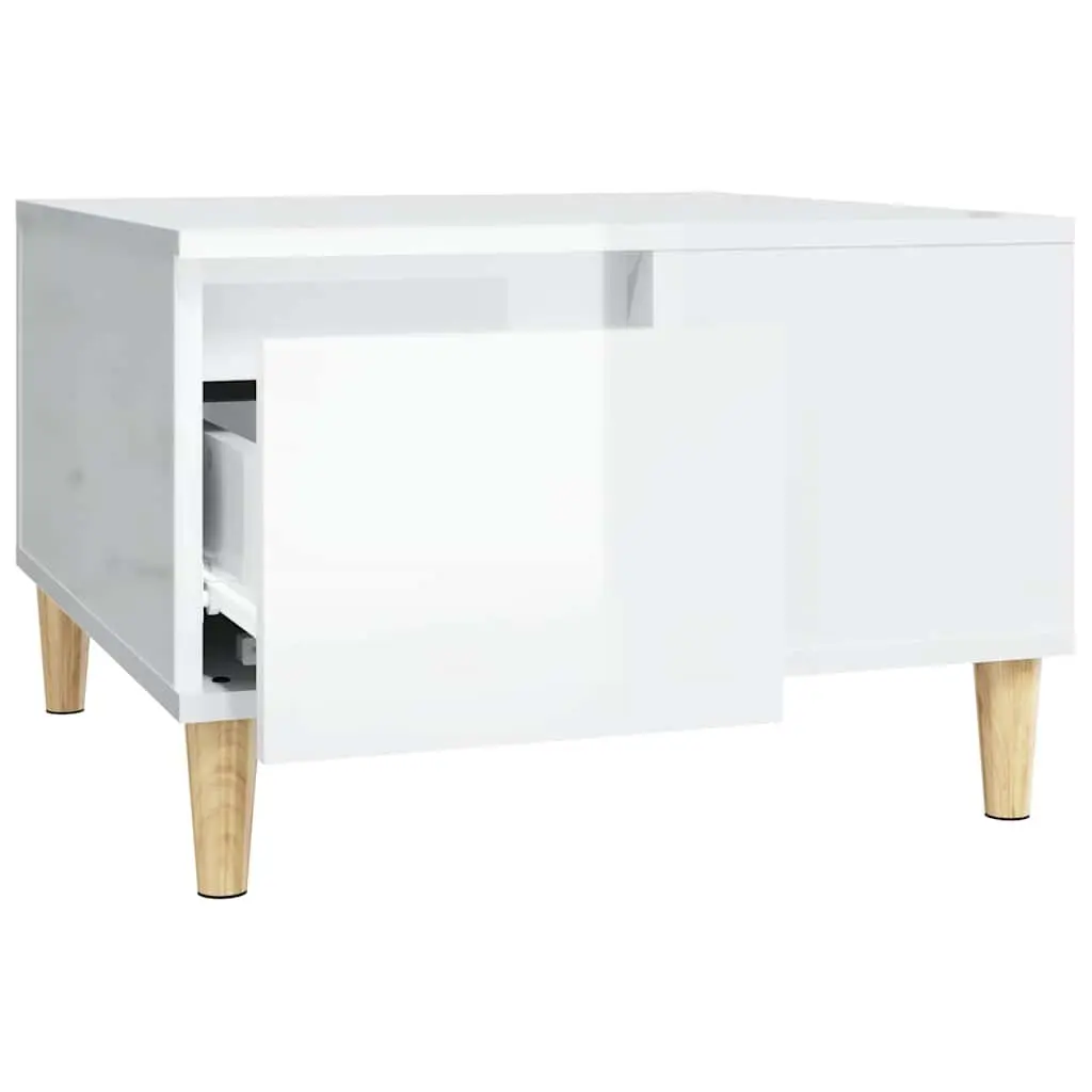 Coffee Table High Gloss White Modern 55 x 55 x 36.5 cm Engineered Wood with Solid Eucalyptus Wood Feet