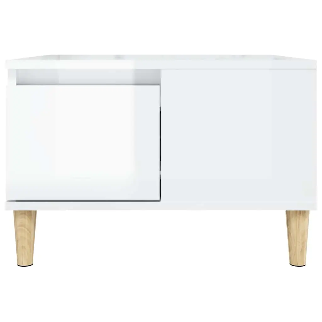 Coffee Table High Gloss White Modern 55 x 55 x 36.5 cm Engineered Wood with Solid Eucalyptus Wood Feet