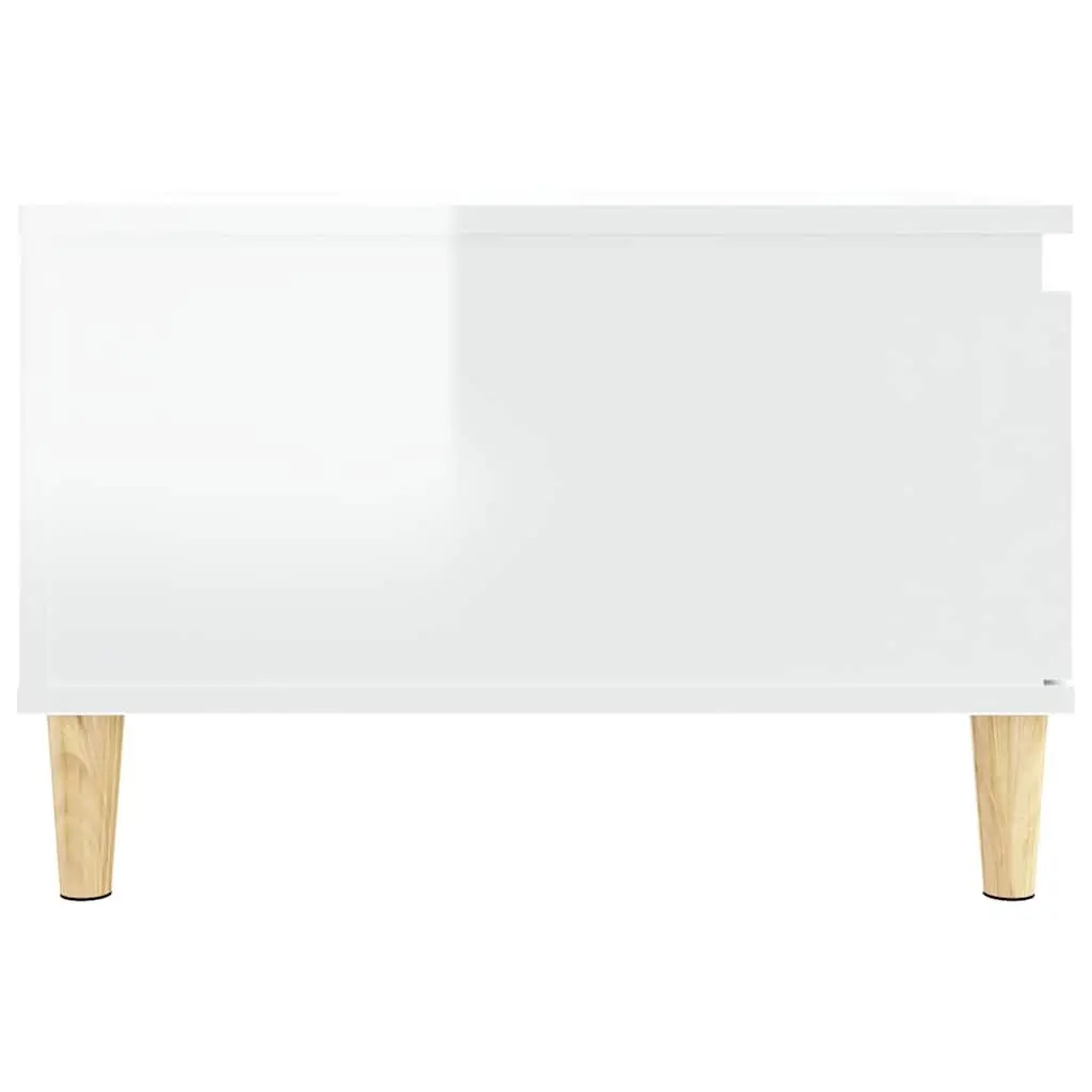 Coffee Table High Gloss White Modern 55 x 55 x 36.5 cm Engineered Wood with Solid Eucalyptus Wood Feet