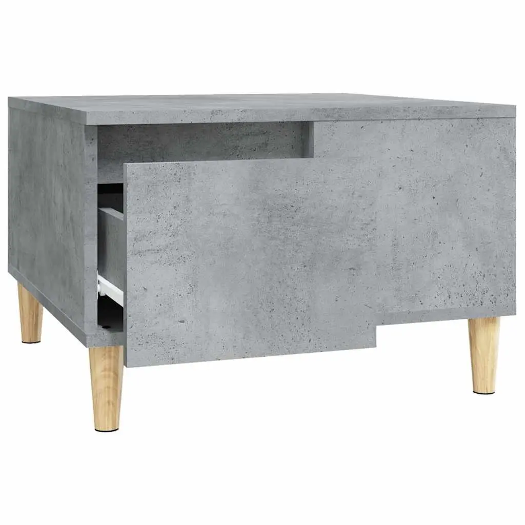 Coffee Table Grey 55x55x36.5cm Engineered Wood with Eucalyptus Wood Feet Storage Drawer Open Compartment