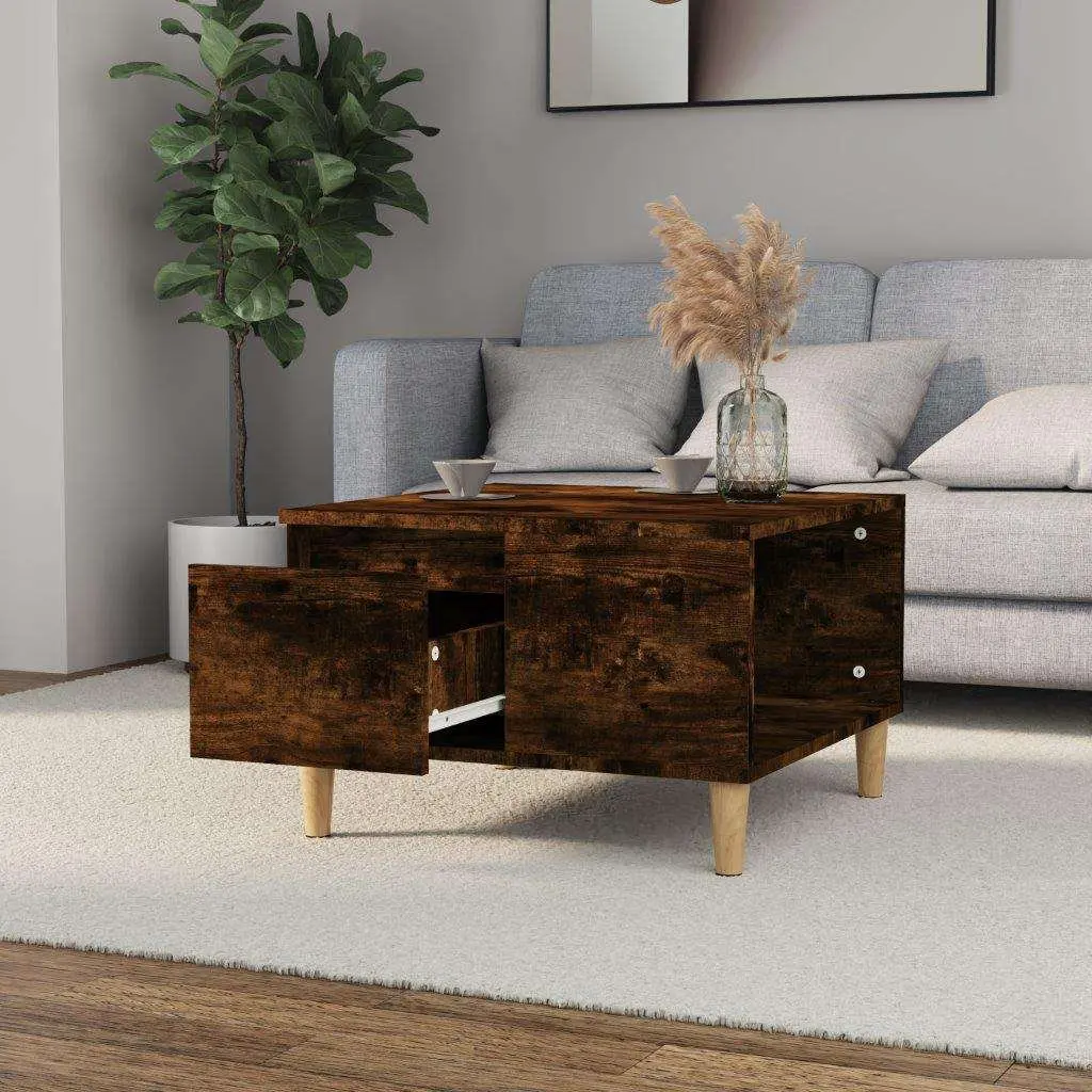 Coffee Table Smoked Oak 55x55x36.5cm Engineered Wood with Eucalyptus Wood Feet